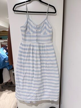 Guess Blue and White Striped Spaghetti Strap Midi Dress